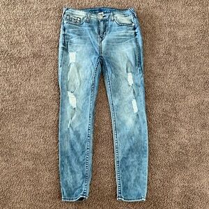 True Religion High Waisted Skinny Jeans Stone Wash Blue Size 33